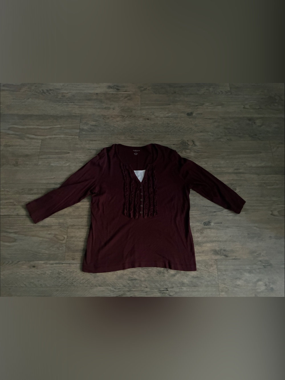 Van Heusen Burgundy Lace-Trim Long Sleeve Top